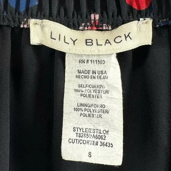 Lily Black A-Line Skirt Womens S Button Front Elastic Waist Floral Black Orange - Picture 8 of 9